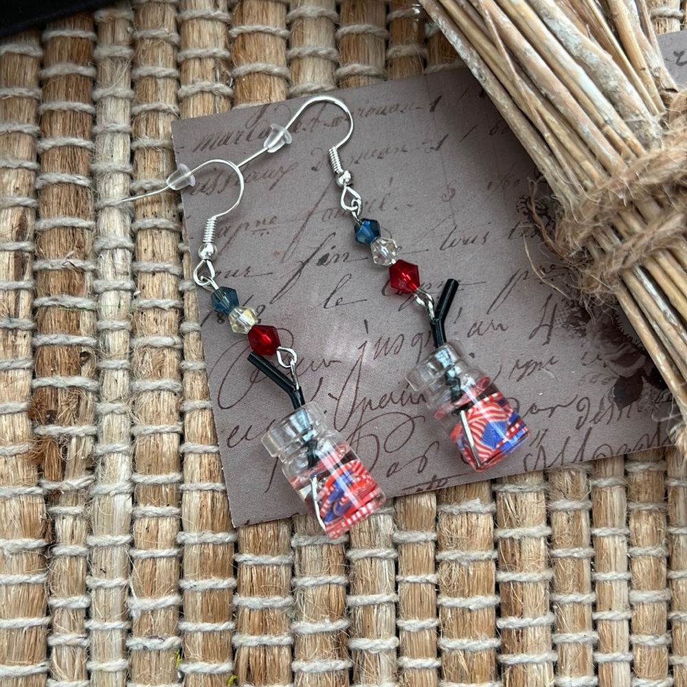 🇺🇸 4th of July American flag handmade Boba tea inspired earrings summer